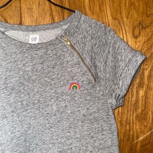 🌈 GAP Gray Heather Zip-Shoulder Dress with Rainbow Patch